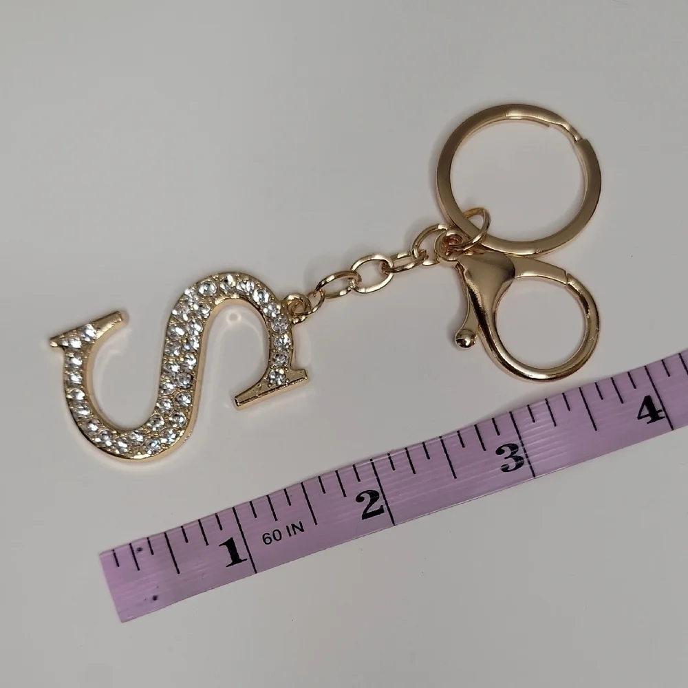 Letter S Initial S Alphabet S Rhinestone Gold Key Chain Bag Charm - Picture 4 of 7